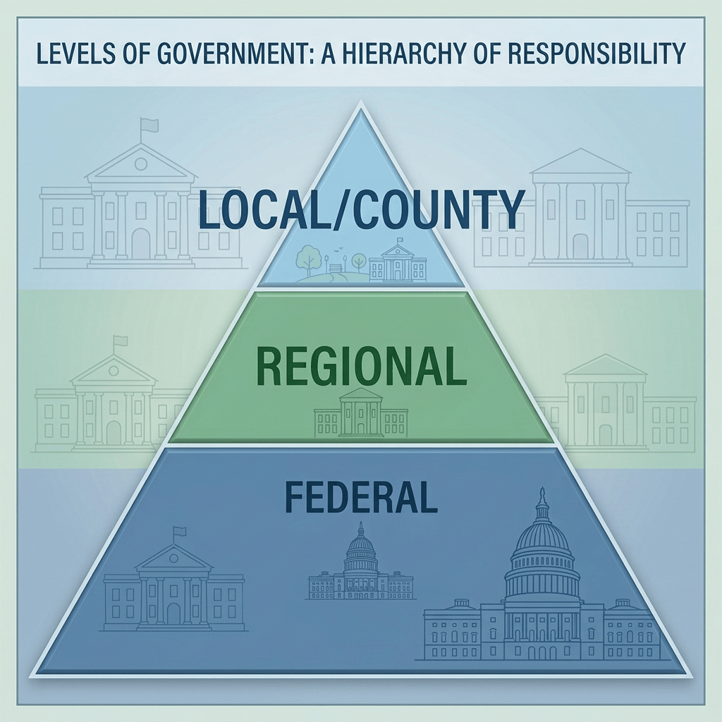 Levels of Government: A Hierarchy of Responsibility—local/county, regional, and federal